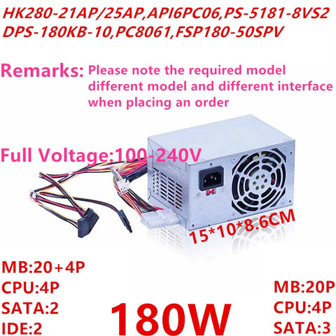New Original PSU Power Supply Lenovo BTX 5050 530 180W Power Supply HK280-21AP HK280-25AP PS-5181-8VS2 DPS-180KB-10A PC8061 FSP180-50SPV