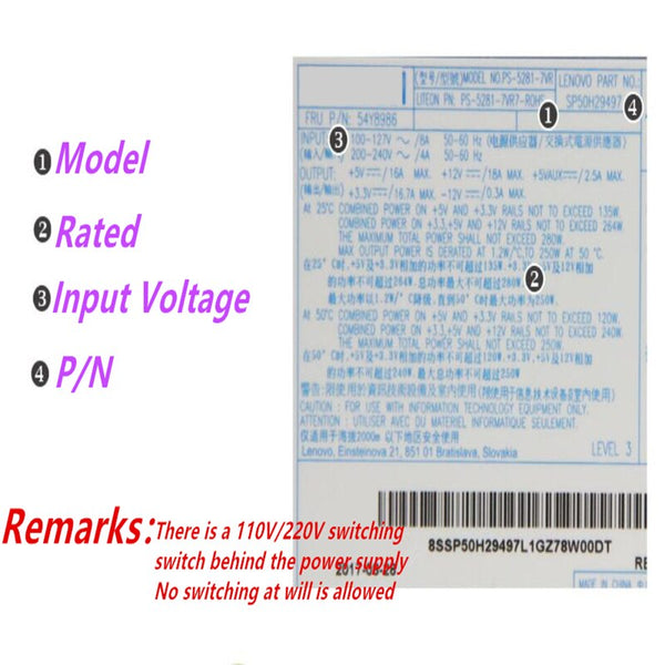 New Original PSU Power Supply Lenovo Dell HP 280W Switching Power Supply PS-5281-7VR PS-5281-7  PS-5281-7VR7