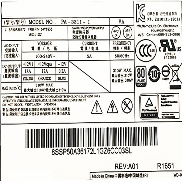 New Original PSU For Lenovo M4600 E74 M710T 8600 4095 4200 4601c 4900 10Pin 310W Power Supply PA-3311-1 PCE027 HK280-23PP PCE028