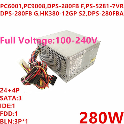 New Original PSU Power Supply Lenovo M58 57 280W Power Supply PC6001 PC9008 DPS-280FB F PS-5281-8VE DPS-280FB G HK380-12GP S2 DPS-280FB A