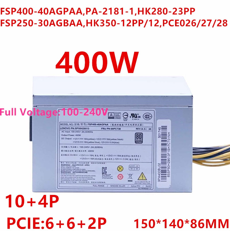 New Original PSU Power Supply Lenovo P310 320 410 10Pin 400W Power Supply FSP400-40AGPAA PA-2181-1 HK280-23PP FSP250-30AGBAA PCE026