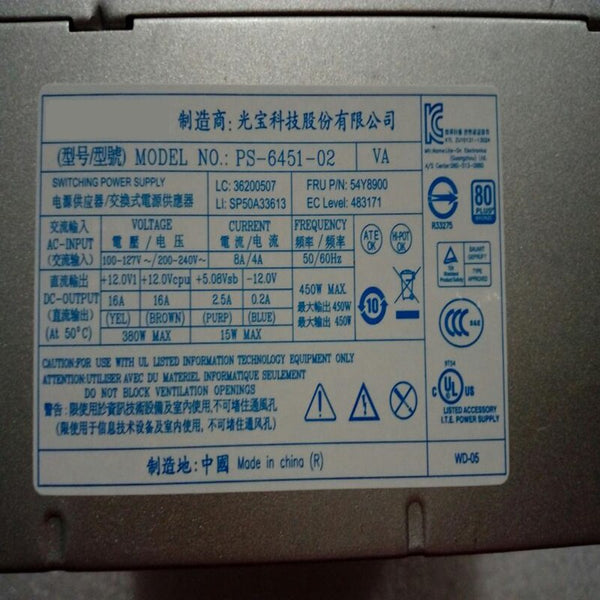 New Original PSU Power Supply Lenovo Thinkcentre ATX 80plus Platinum 14Pin 450W Switching Power Supply FSP450-50ETN PS-6451-02