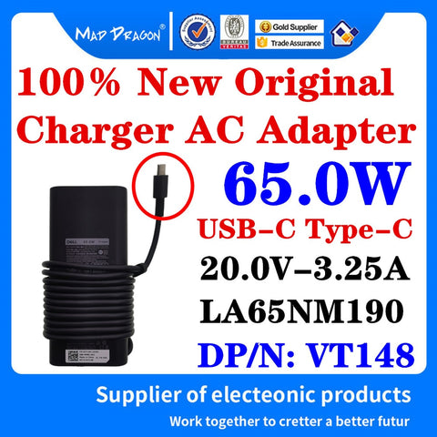 New Original VT148 0VT148 For Dell XPS 13 9380 7390 9370 9300 9250 LA65NM190 65W 45W Laptop USB-C Type-C Adapter Power Charger