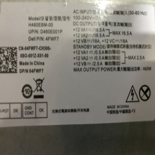 New PSU Power Supply Dell 3050 3668 5090 3070 7050 7070 3650 3653 3470 6Pin 460W Power Supply H460EBM-00 HU460AM-01 AC460AD-00 L240ES-00