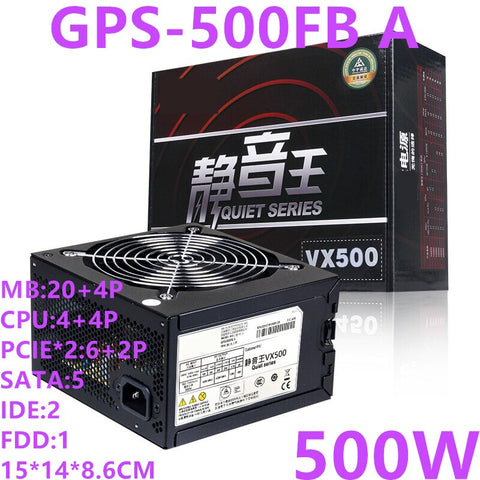 New PSU For Delta Brand VX500 ATX RTX2060 Mute Wide Desktop Computer Power Supply Rated 500W Peak 600W Power Supply GPS-500FB A