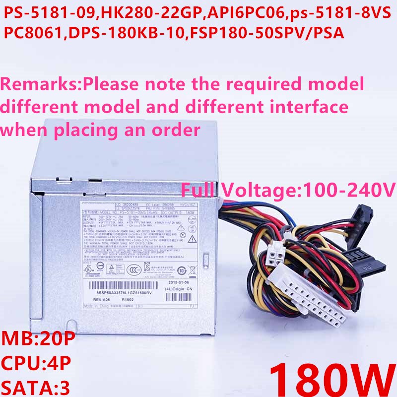 New PSU Power Supply Lenovo 2404 2409 Power Supply PS-5181-07 FSP180-50SPV FSP180-50HPC AP16PC06 PS-5181-8VF FSP180-60SPV DPS-180KB-5B
