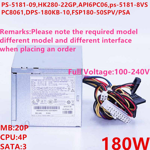 New PSU Power Supply Lenovo 2404 2409 Power Supply PS-5181-07 FSP180-50SPV FSP180-50HPC AP16PC06 PS-5181-8VF FSP180-60SPV DPS-180KB-5B