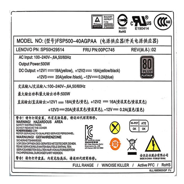 New PSU Power Supply Lenovo 6600 8600 920 330 320 10Pin 500W Power Supply FSP500-40AGPAA DPS-500PP TITAN650 HK650-52PEP FSP400-40AGPAA