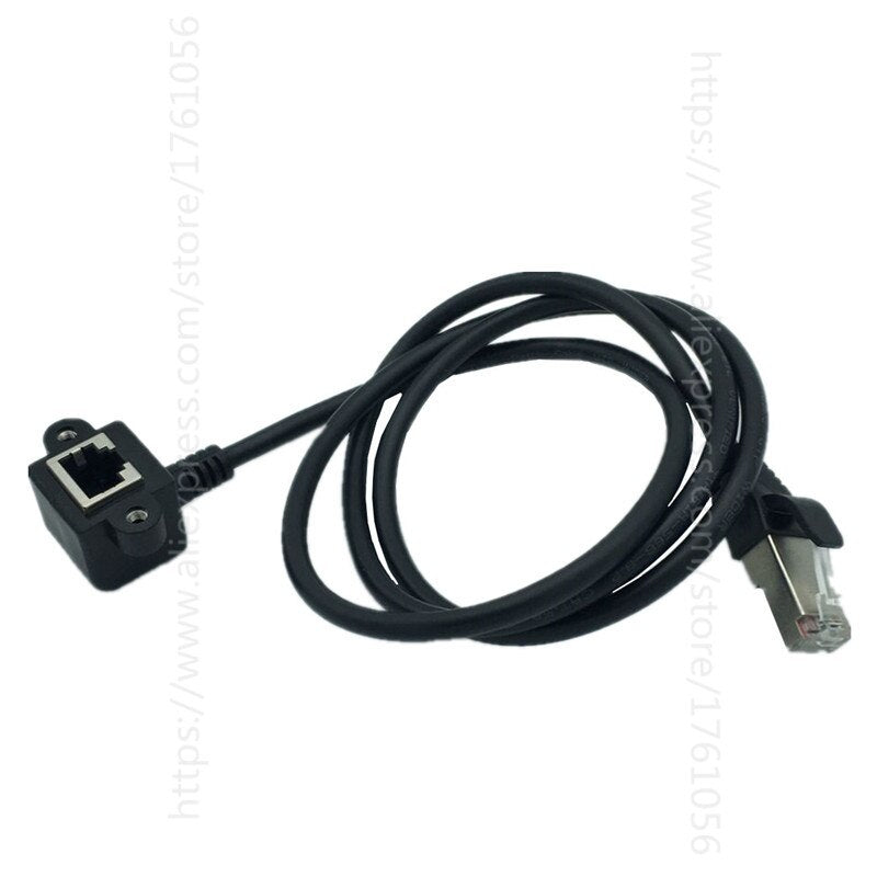 RJ45 Male to 90 Degree Right Angle Female M/F Screw Lock Panel Mount Extension Ethernet CAT5 100Mbps 8P8C Cable 100cm + Screws