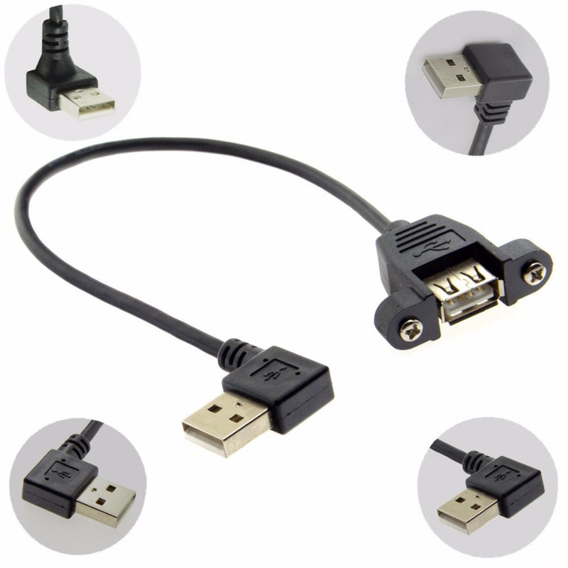 Right Angle 90 degree USB2.0 Male to Female Extension mini USB 2.0 Cable 25cm With Panel Mount Hole