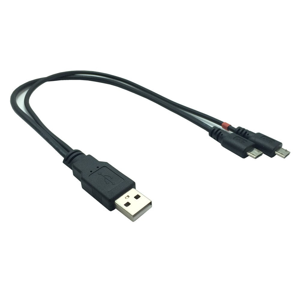 USB 2.0 A to Dual Micro B Power Enhancer Cable Micro USB Splitter Cable Y Charger Lead 1 Male to 2 Male 0.3m V8 Cable