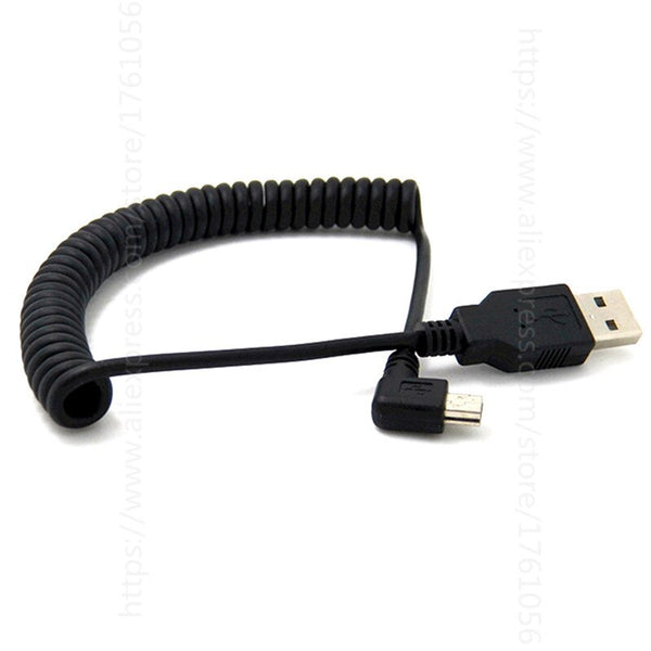 USB 2.0 Type A Male to Mini USB Right Angle Cable Spring Cord for MP3 HDD