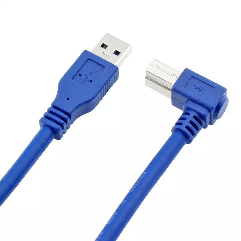 USB 3.0 A Male to B Male AM/BM 90 Degree Angle USB 3.0 Data Cable Cord 0.6m 2FT Blue For USB3.0 External HDD