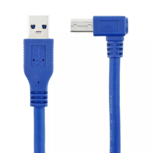 USB 3.0 A Male to B Male AM/BM 90 Degree Angle USB 3.0 Data Cable Cord 0.6m 2FT Blue For USB3.0 External HDD