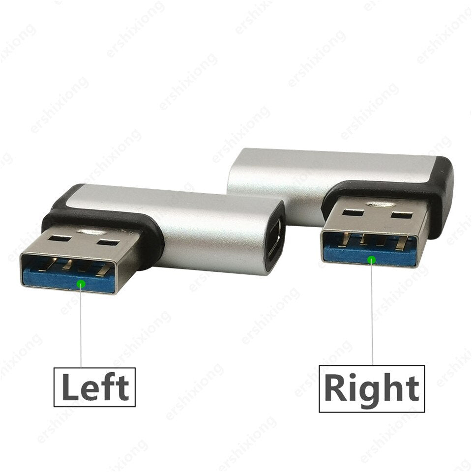 USB 3.0 Adapter Right Angle to Type C Female Connector USB3.0 90 Degree Left&Right Alloy Adaptor Black Silver
