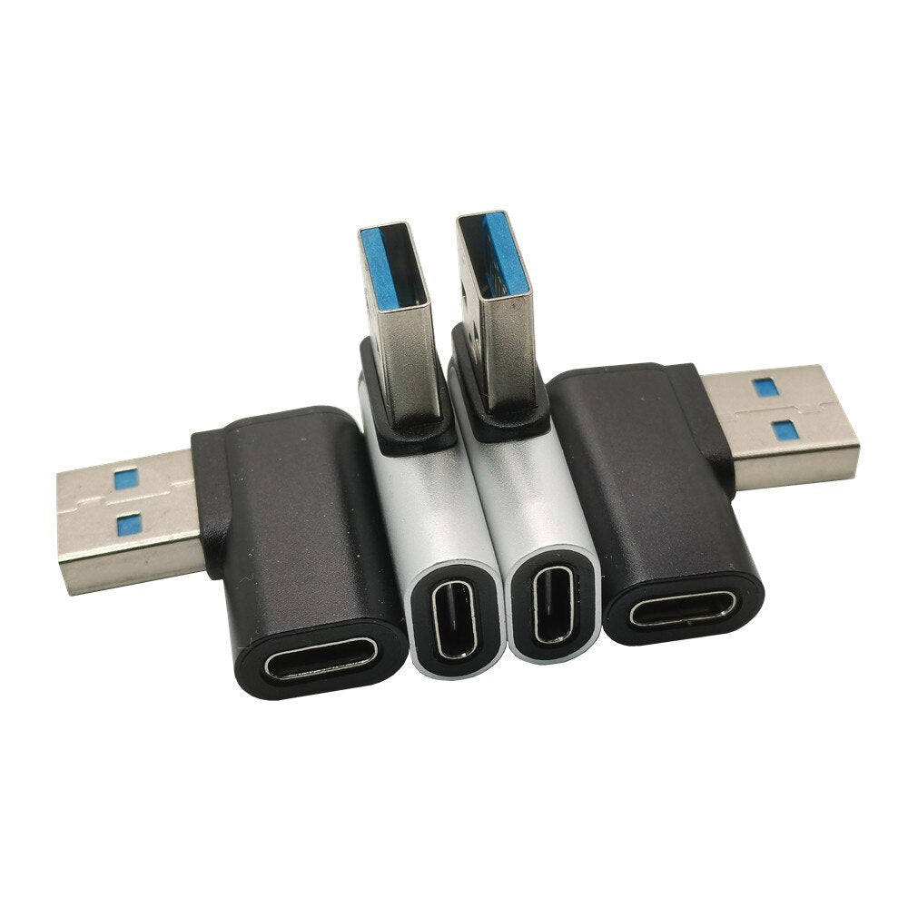USB 3.0 Adapter Right Angle to Type C Female Connector USB3.0 90 Degree Left&Right Alloy Adaptor Black Silver