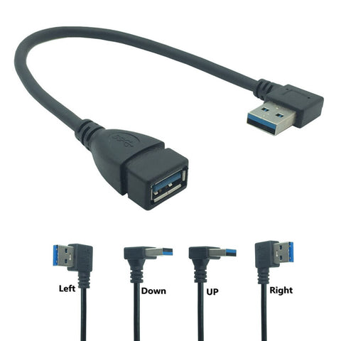 USB Extension Cable USB 3.0 Male to Female Right Angle 90 Degree USB Adapter UP/Down/Left/Right Cabo USB  0.2M