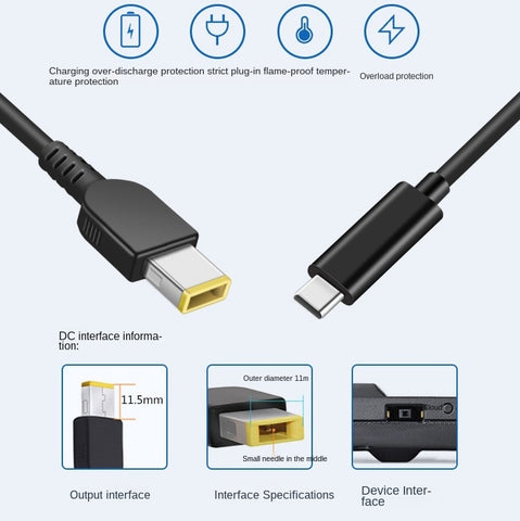 USB Type C PD Charging Cable Cord For Lenovo ThinkPad Laptop Charger 65W 20V Type C To Thinkpad DC Power Jack Adapter Cord 1.5m