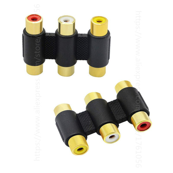 White/Red/Yellow 3 x RCA  Female to Female Component Video Coupler Joiner Adaptor F-F GOLD