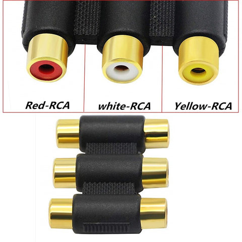 White/Red/Yellow 3 x RCA  Female to Female Component Video Coupler Joiner Adaptor F-F GOLD