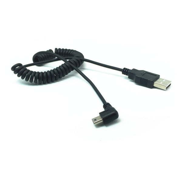 mini usb cable USB Type-A to Mini 5Pin Right Angle Charging spring Cable for GPS Navigator 0.5m-1.2m