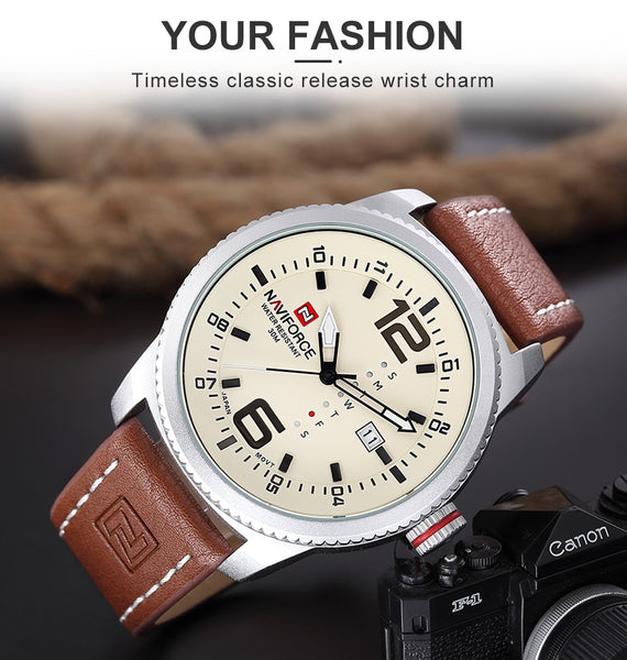 Sport Quartz Clock Military Leather Wrist Watch