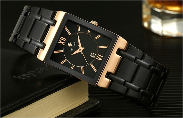 Gold Square Analog Quartz Watch Men Wristwatch