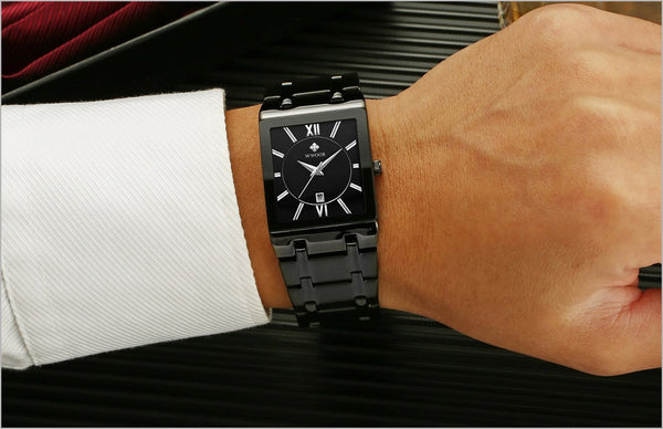 Gold Square Analog Quartz Watch Men Wristwatch