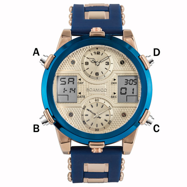 Quartz LED Digital 3 Clock Military Wrist Watch