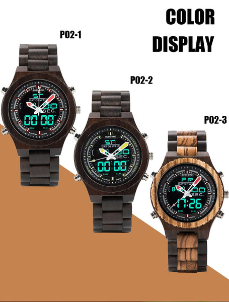 Wood Wristwatch LED Dual Display Auto Date Watch