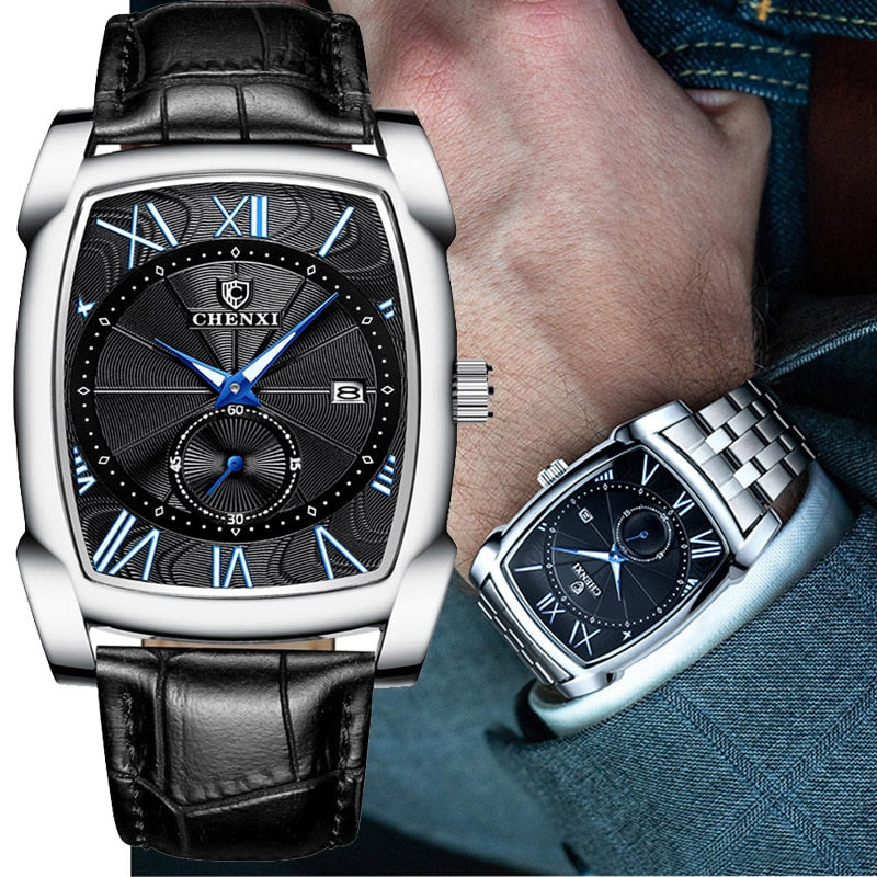 SquareBusiness Waterproof Quartz Leather Wrist Watch