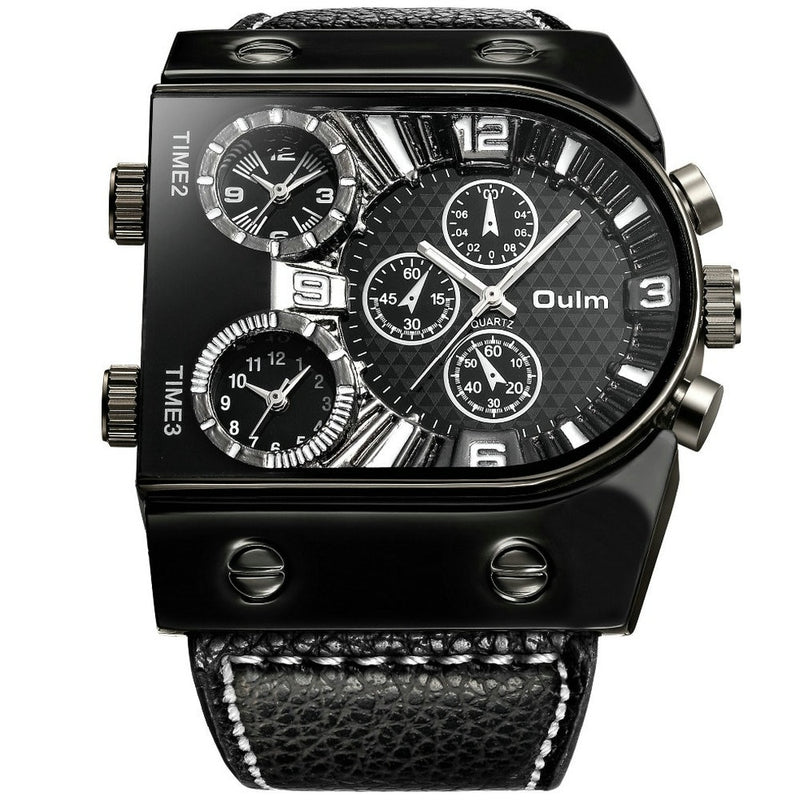 Quartz Analog Clock 3 Time Zone Sub-dials Design