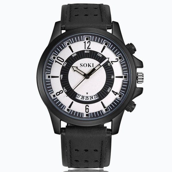 Couple Leather Analog Quartz Round Business Wrist Watch