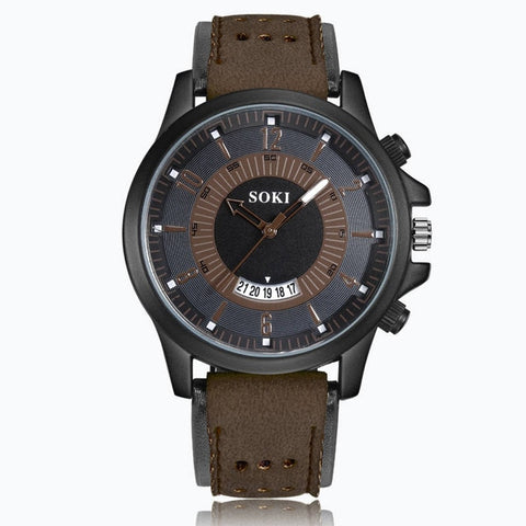 Couple Leather Analog Quartz Round Business Wrist Watch