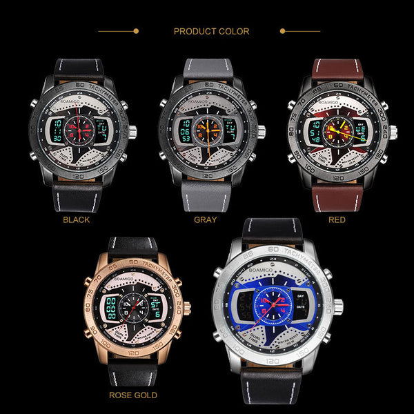 Sports Watches Quartz LED Digital Leather wristwatches