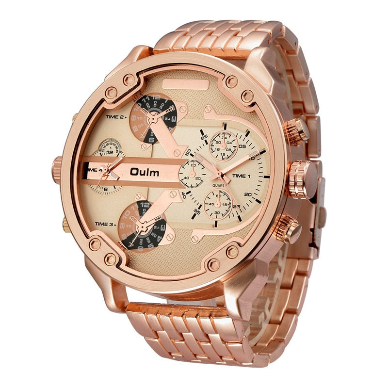 Oulm Unique Quartz Watch Men Heavy Full Steel Strap