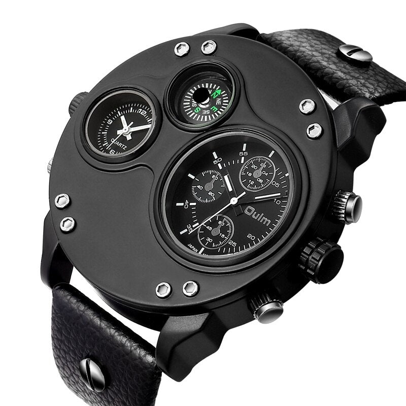 Oulm Unique Two Time Zone Watches Men Compass