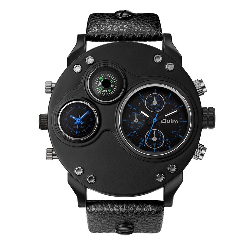 Oulm Unique Two Time Zone Watches Men Compass