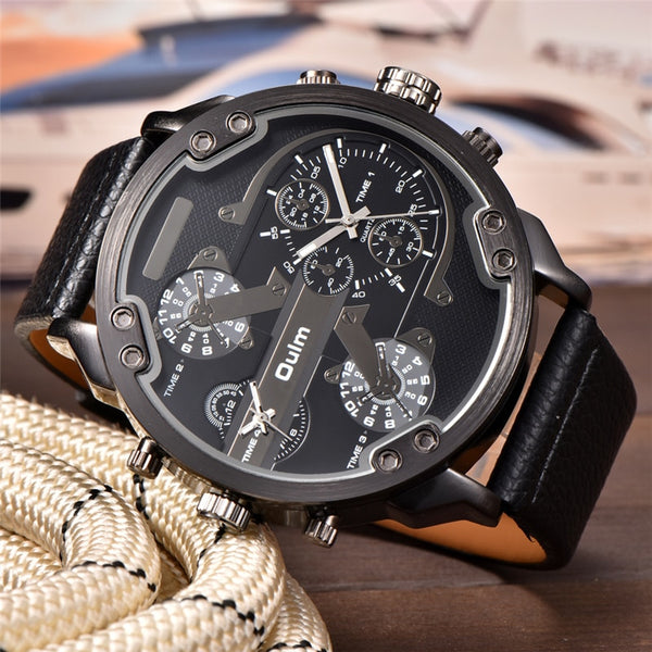 Oulm Multiple Time Zone Big Watches Men