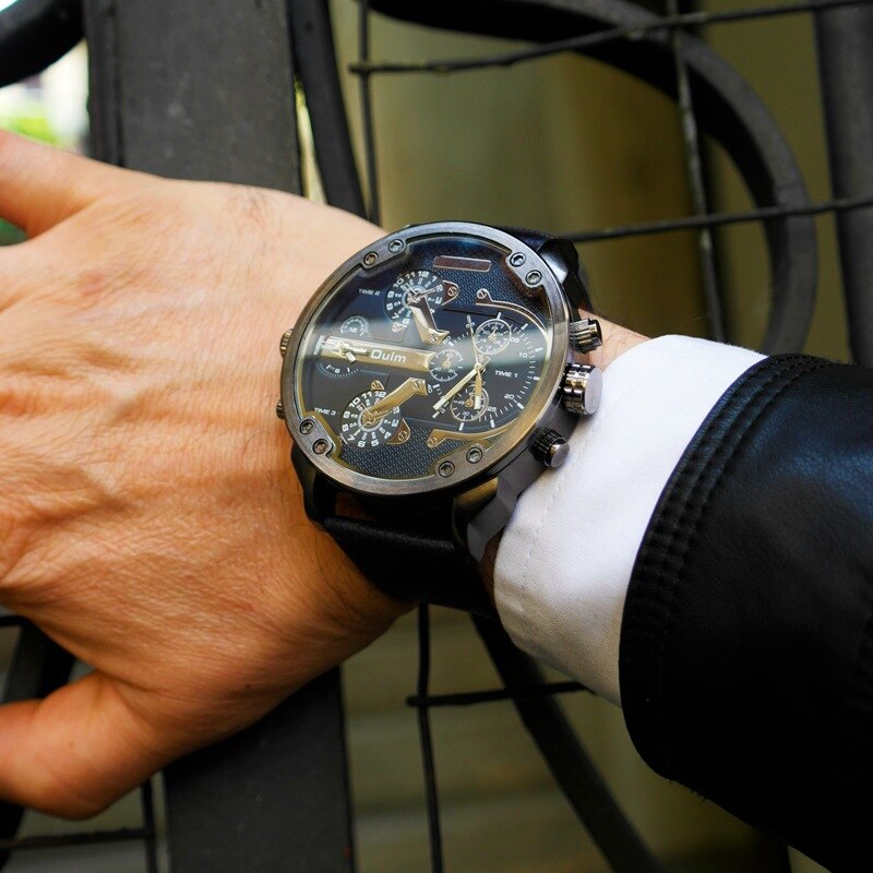 Oulm Multiple Time Zone Big Watches Men