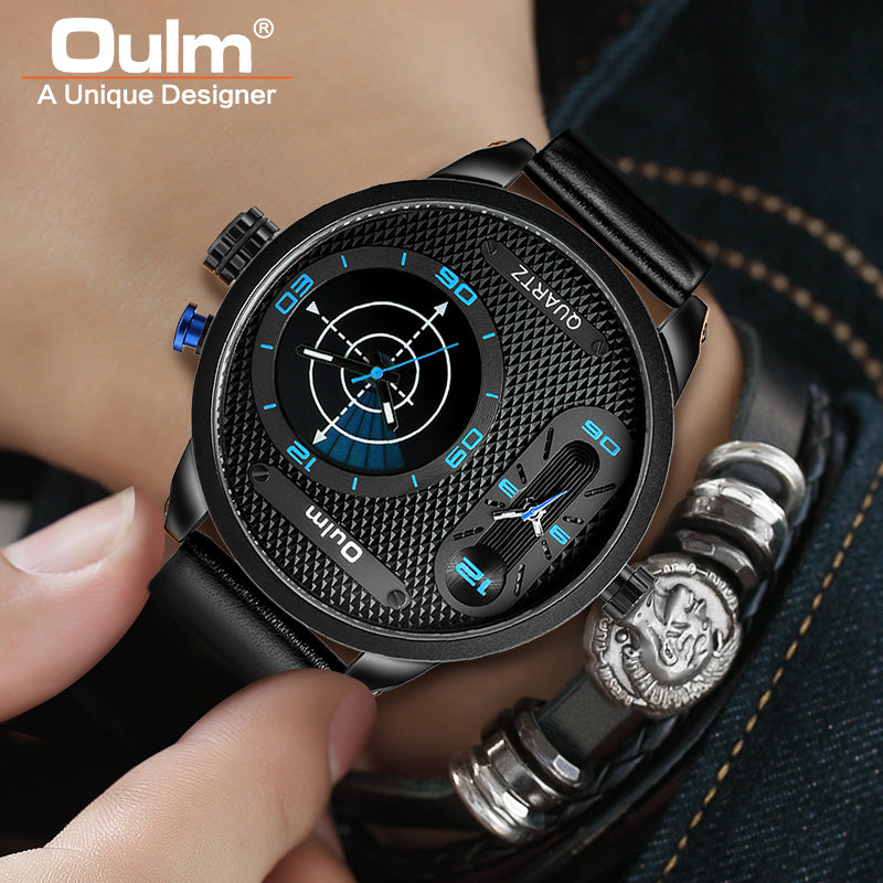 Oulm Fashion Men's Watches LED Two Time Zone