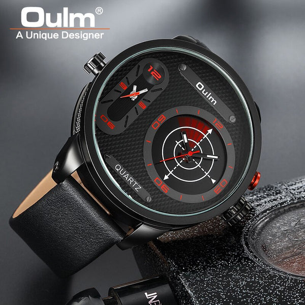 Oulm Fashion Men's Watches LED Two Time Zone