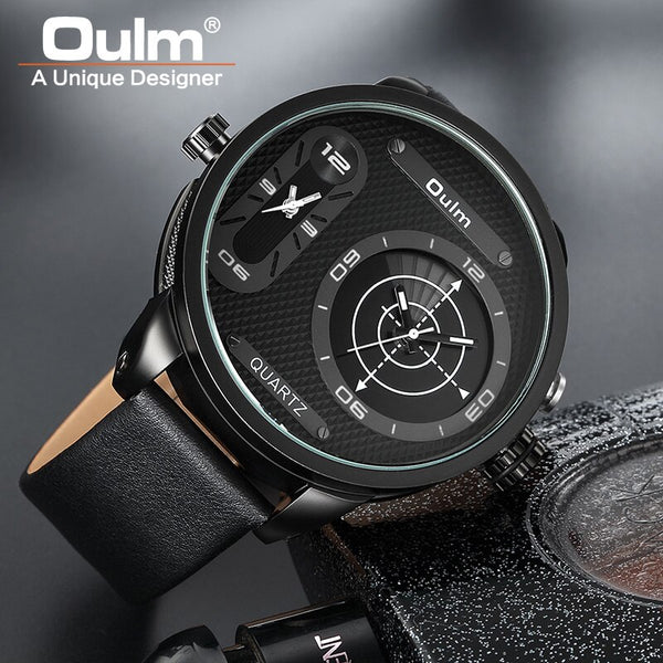 Oulm Fashion Men's Watches LED Two Time Zone