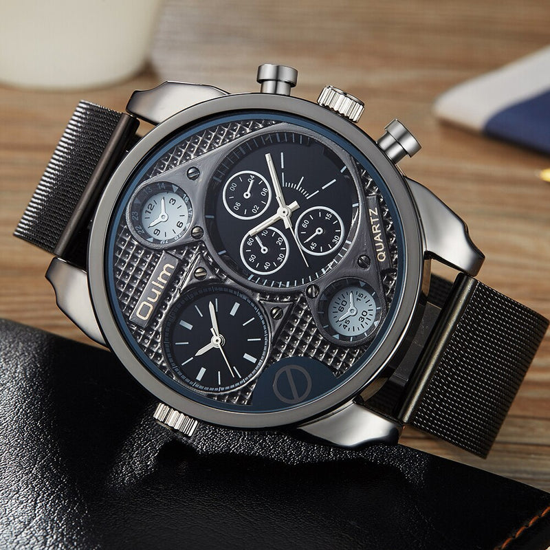 Oulm Unique Quartz Watch Men Two Time Zone