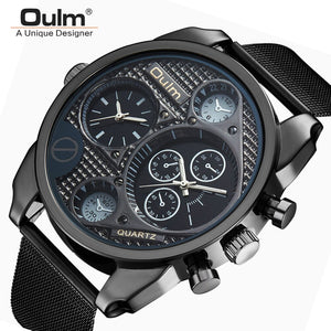 Oulm Unique Quartz Watch Men Two Time Zone