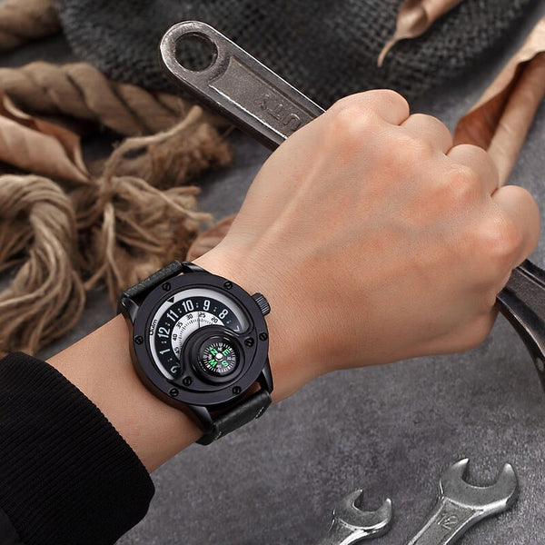 Oulm New Mens Leather Watches Compass