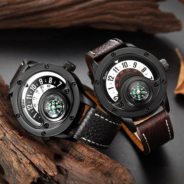 Oulm New Mens Leather Watches Compass