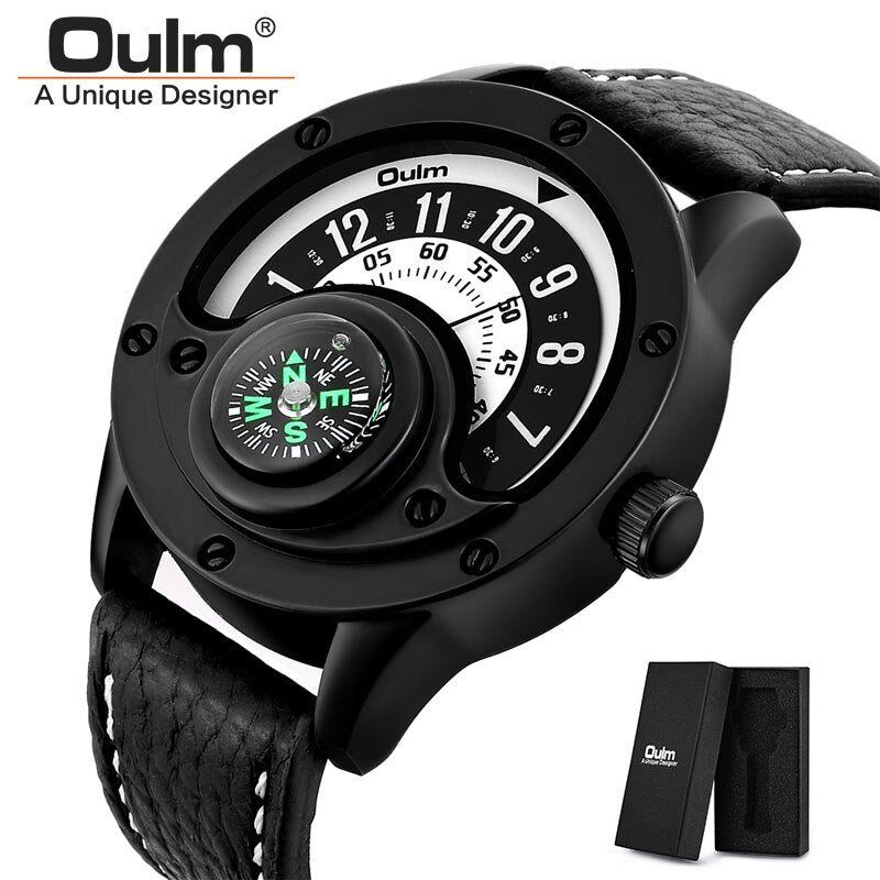 Oulm New Mens Leather Watches Compass