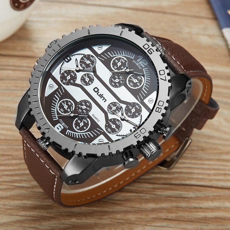 Oulm Four Time Zones Male Quartz Watch Super Big Dial