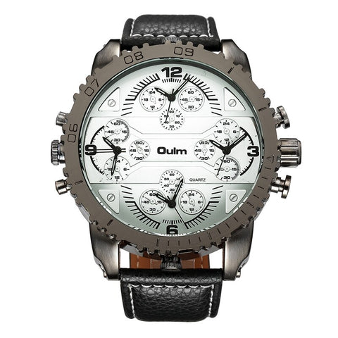 Oulm Four Time Zones Male Quartz Watch Super Big Dial